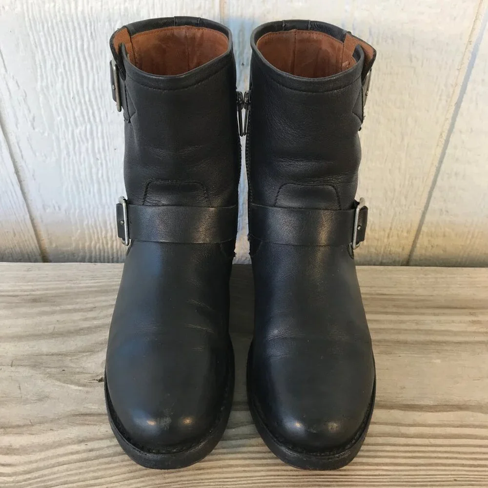 Frye Vicky Engineer Womens Black Leather Ankle Side Zip Boots 6.5 B 3478817BLK